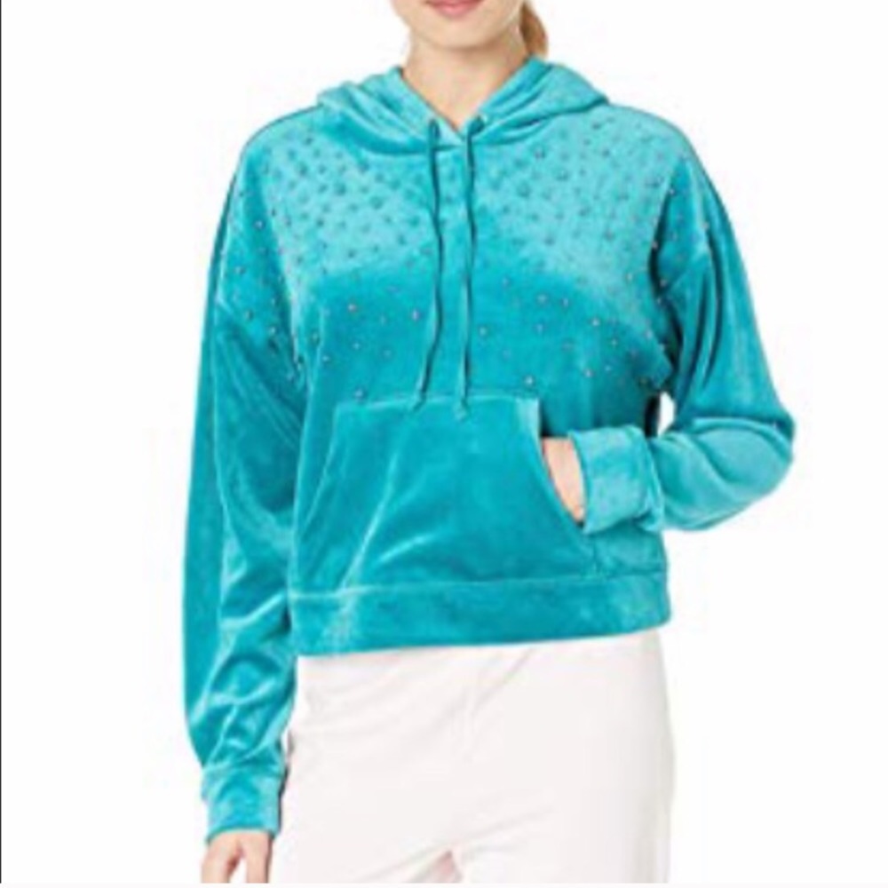 NWT Juicy Couture Castle green Studded Lightweight Velour Hoodie